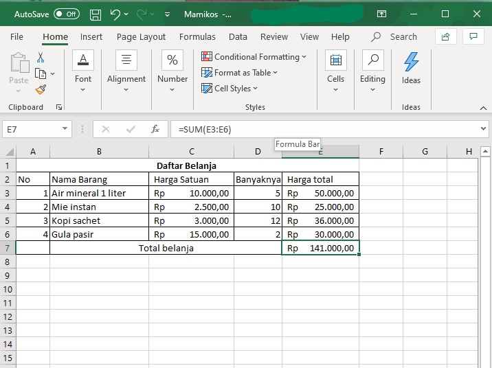 Penggunaan Rumus Dalam Excel Disebut Dengan